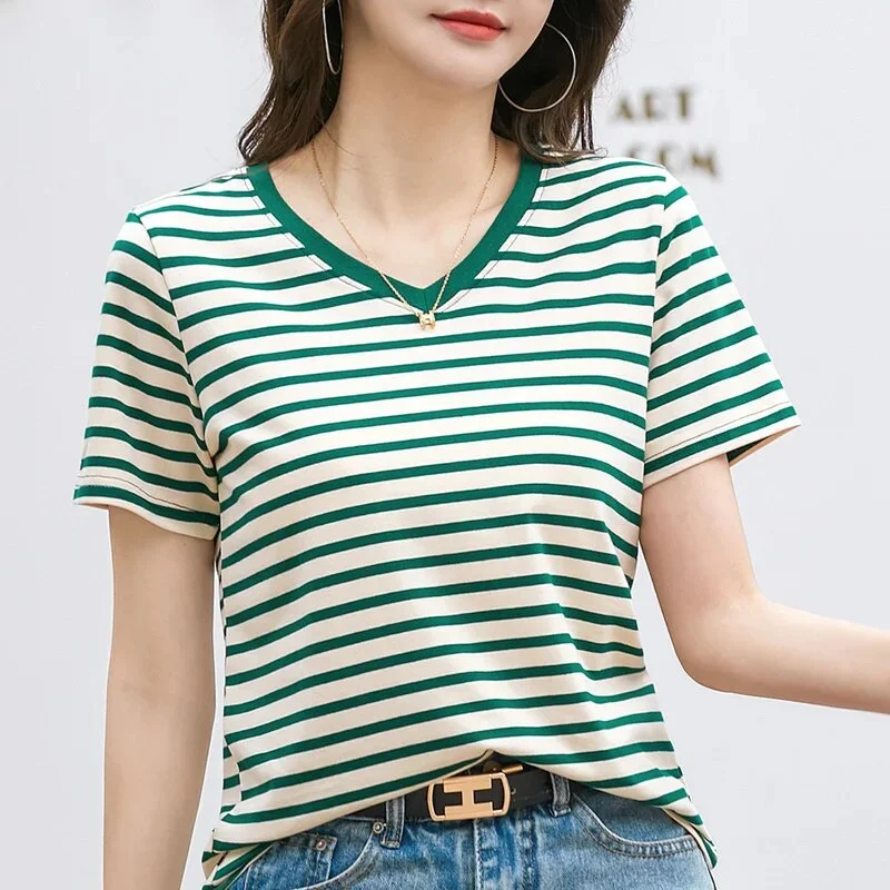 V-Neck Green Stripe