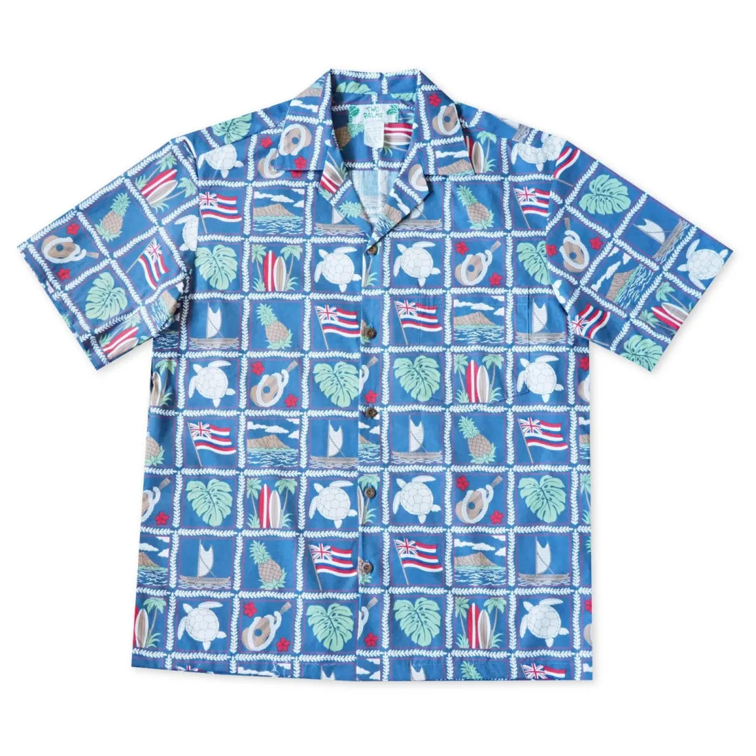 50th State Blue Hawaiian Cotton Shirt Soft Cotton Short Shirt