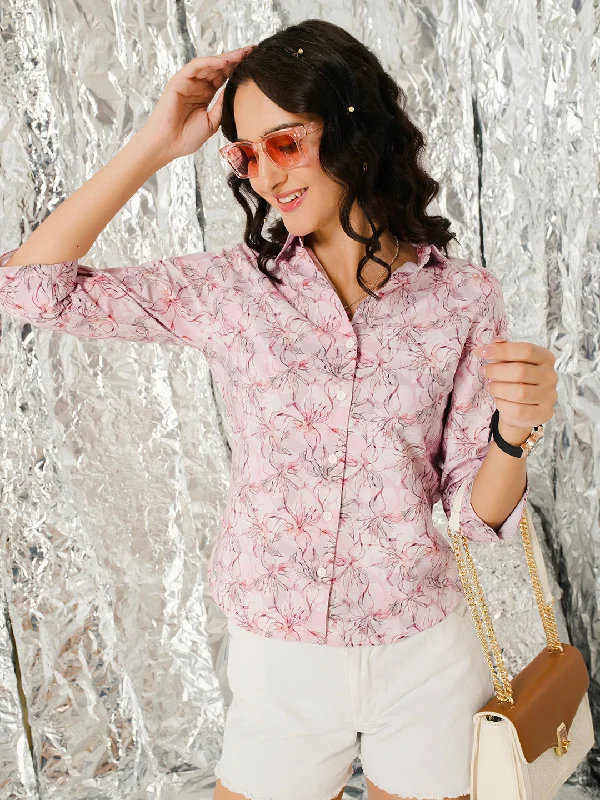 TANDUL  Women Regular Fit Printed Casual Shirt Relaxed Cotton Short Blouse