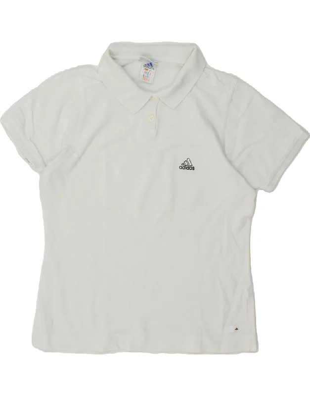 ADIDAS Womens Polo Shirt UK 14 Large  White Cotton Casual Boxy Short Shirt