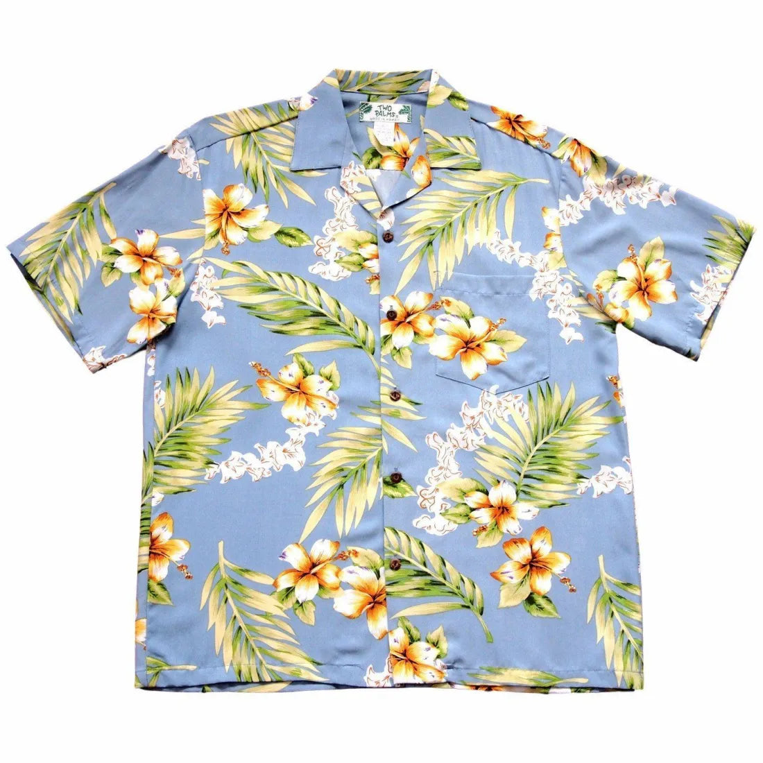 Atoll Blue Hawaiian Rayon Shirt Chic Silk Short Sleeve Shirt