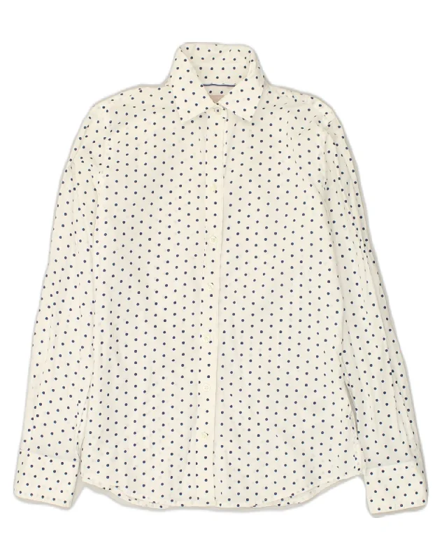 BANANA REPUBLIC Womens Shirt UK 4 XS White Polka Dot Cotton Fashionable Short Sleeve Shirt