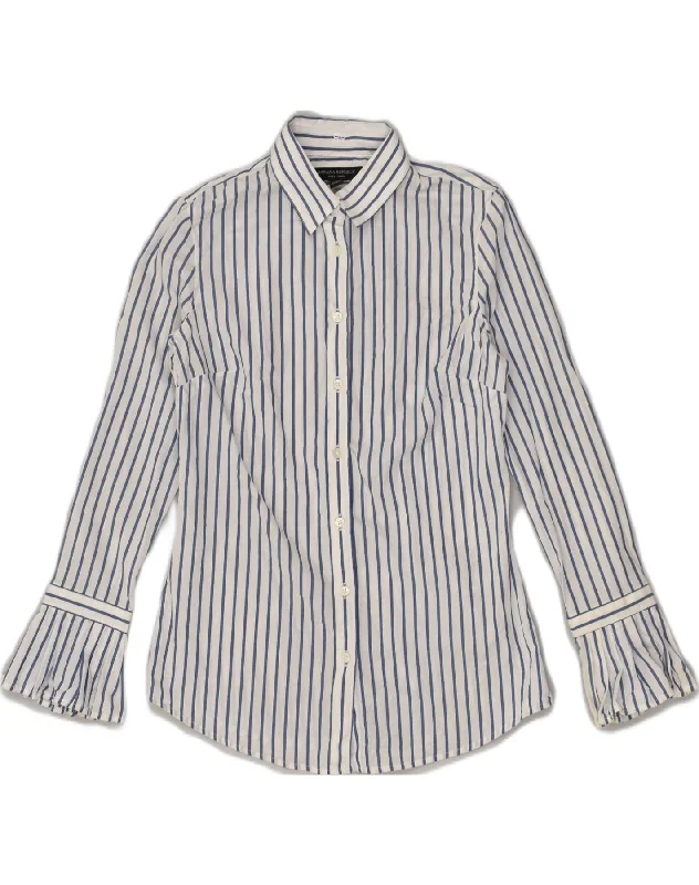 BANANA REPUBLIC Womens Shirt US 0 XS White Pinstripe Cotton Classic Denim Short Sleeve