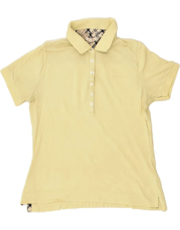 BARBOUR Womens Polo Shirt UK 12 Medium Yellow Cotton Comfortable Peplum Short Shirt