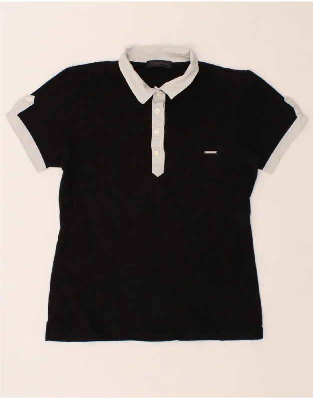 CALVIN KLEIN Womens Polo Shirt UK 12 Medium Black Casual Cotton Short Shirt