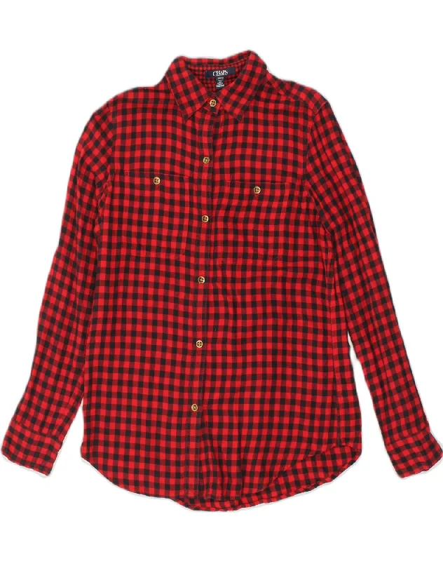 CHAPS Womens Shirt UK 10 Small Red Check Cotton Casual Cotton Short Shirt