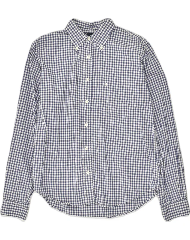 CONTE OF FLORENCE Womens Shirt UK 14 Large Blue Gingham Cotton Comfortable Pocket Short Shirt