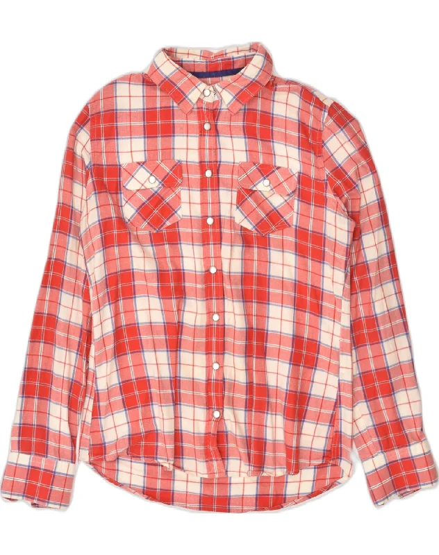 CREW CLOTHING Womens Shirt US 10 Large Red Check Cotton Stylish Round Neck Shirt