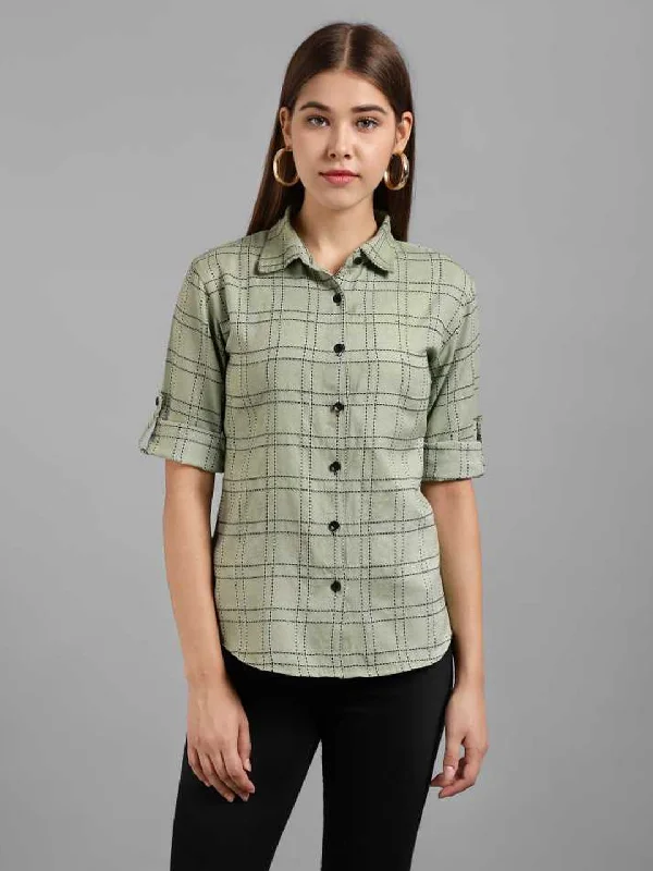 TANDUL  Women Regular Fit Checkered Formal Shirt Modern Fit Short Sleeve