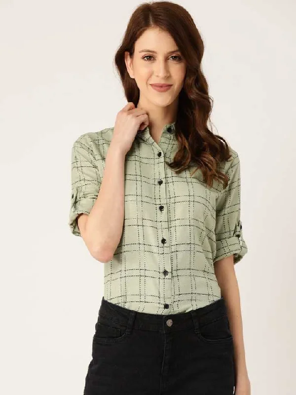 TANDUL  Women Regular Fit Checkered Formal Shirt Relaxed Short Sleeve Tee