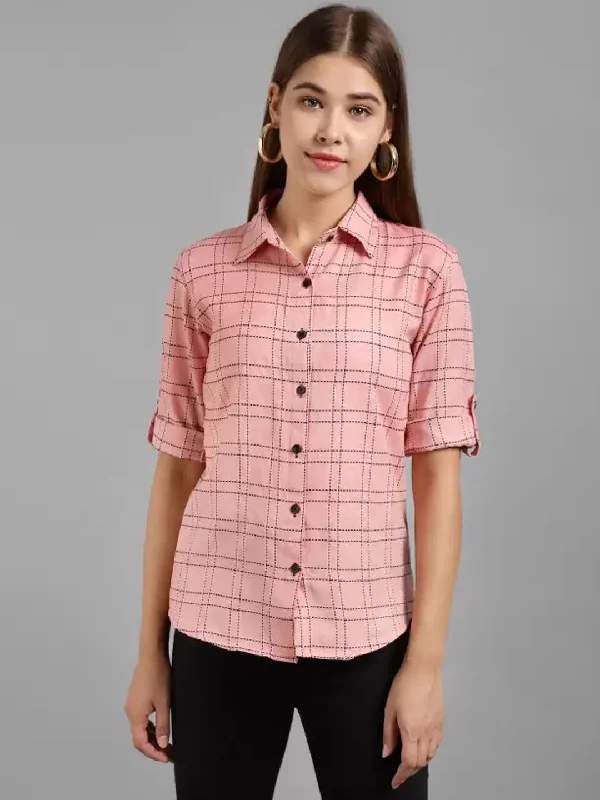 TANDUL  Women Regular Fit Checkered Spread Collar Casual Shirt Classic Denim Short Sleeve