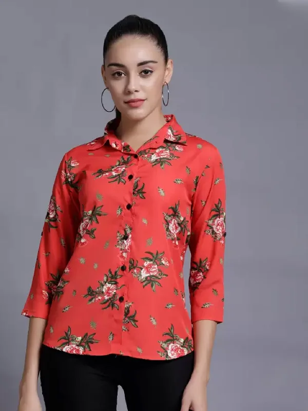 TANDUL  Women Regular Fit Printed Formal Shirt Fashionable Rounded Short Shirt