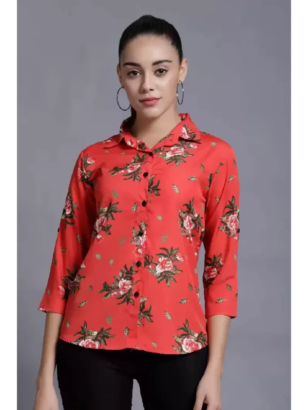 TANDUL  Women Regular Fit Printed Formal Shirt Classic Button-Up Short Tee