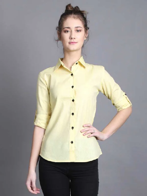 TANDUL  Women Regular Fit Self Design Casual Shirt Elegant Button-Down Short Shirt