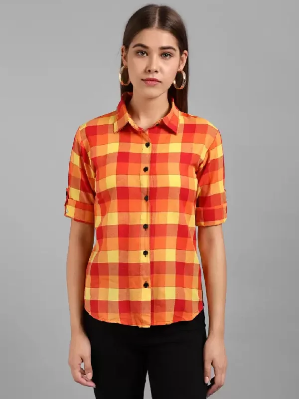 TANDUL  Women Regular Fit Self Design, Checkered Spread Collar Casual Shirt Casual Oversized Short Shirt