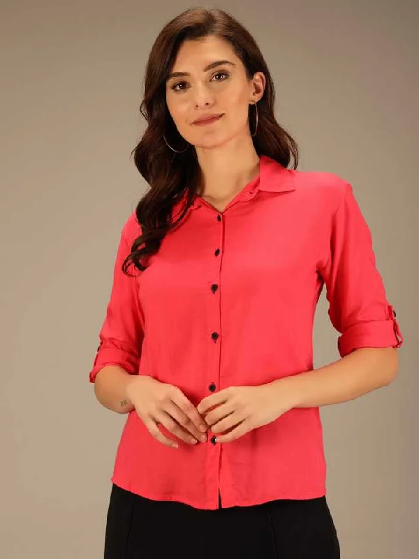 TANDUL  Women Regular Fit Solid Spread Collar Casual Shirt Elegant Draped Short Sleeve