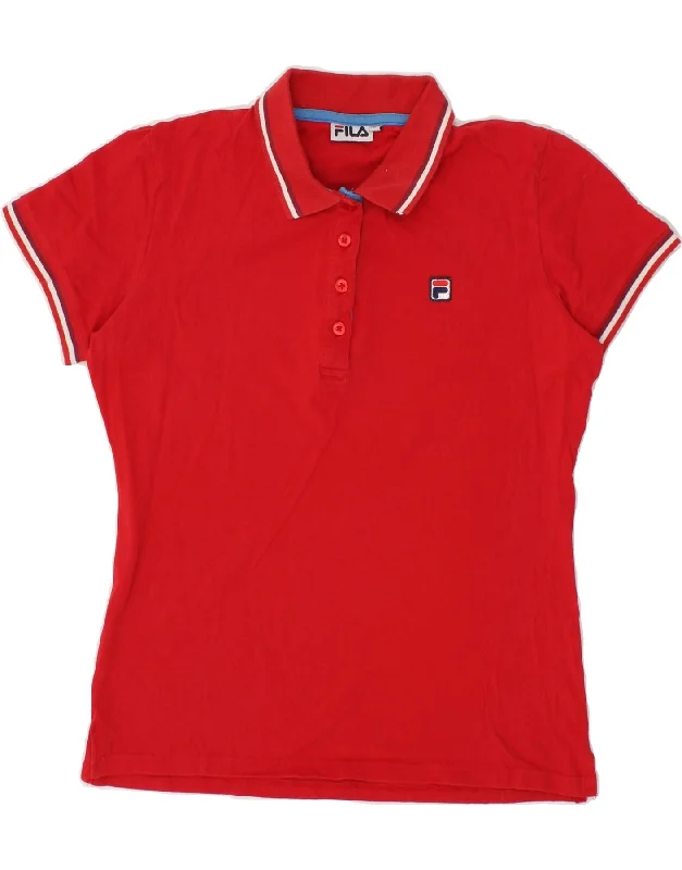 FILA Womens Polo Shirt UK 14 Large Red Cotton Relaxed Cotton Short Blouse