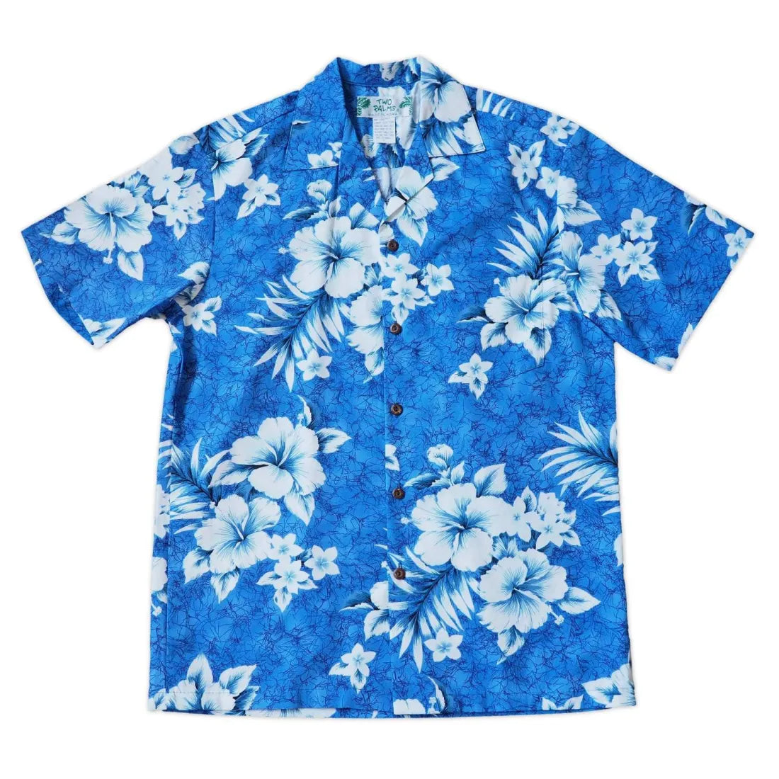 Flower Power Blue Hawaiian Cotton Shirt Trendy Short Sleeve Blouse