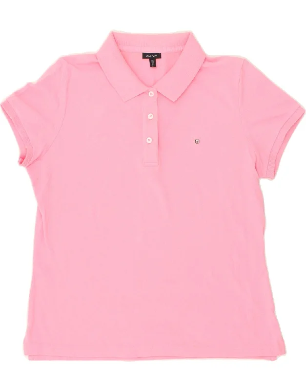 GANT Womens Polo Shirt UK 14 Large Pink Cotton Fashionable Rounded Short Shirt