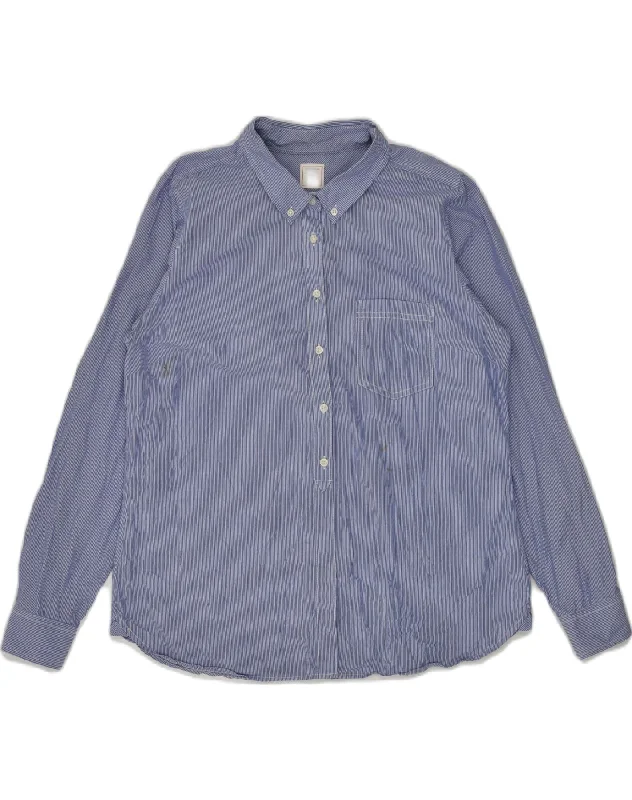 GAP Womens Shirt UK 16 Large Blue Pinstripe Cotton Chic V-Neck Short Blouse