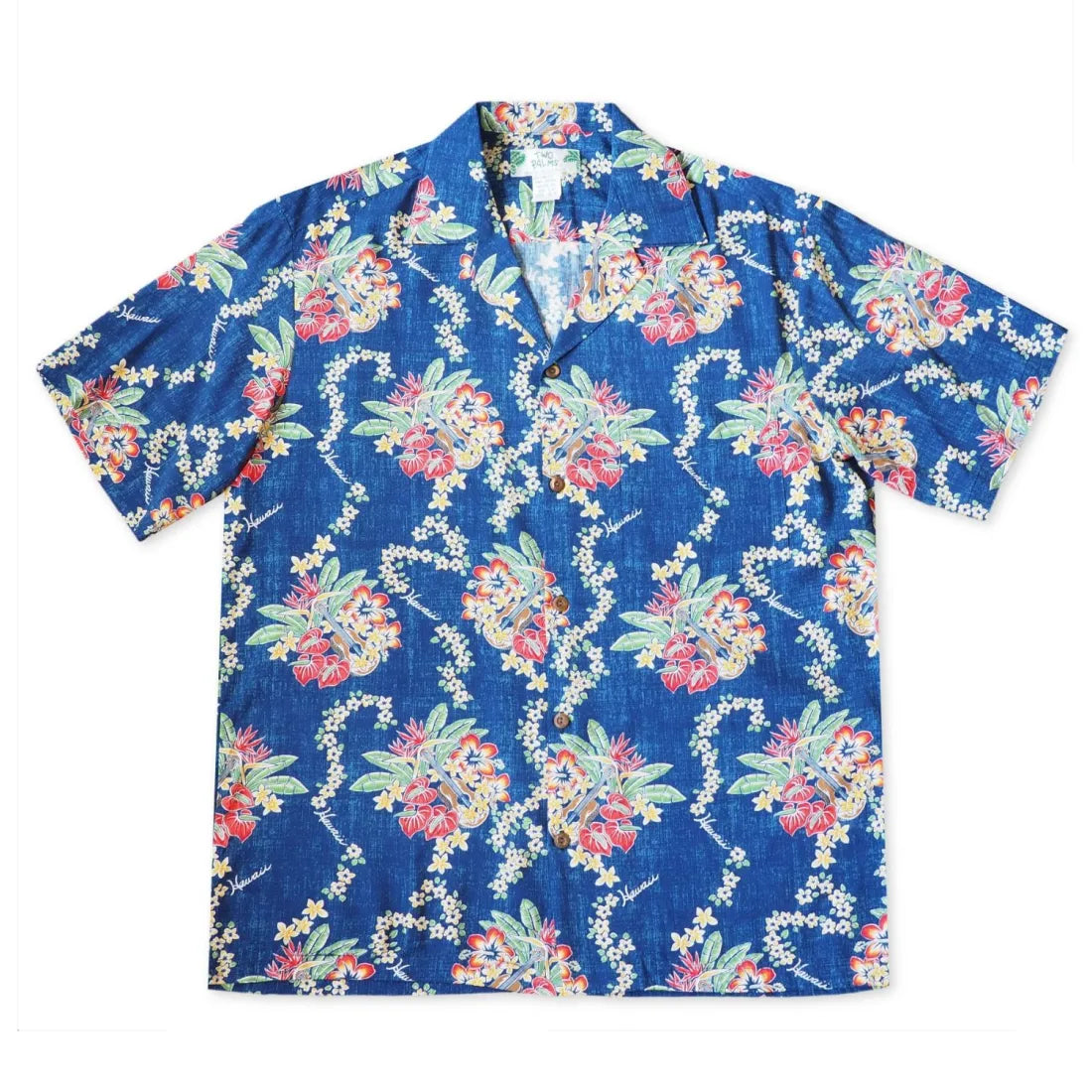 Hawaii Lei Blue Hawaiian Rayon Shirt Elegant Draped Short Shirt