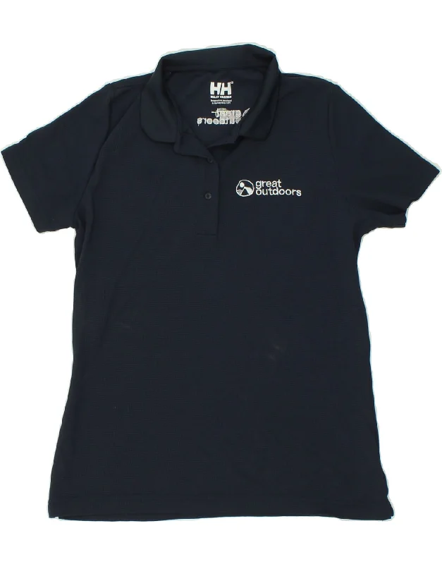 HELLY HANSEN Womens Polo Shirt UK 12 Medium Navy Blue Polyamide Stylish Split-Hem Short Shirt