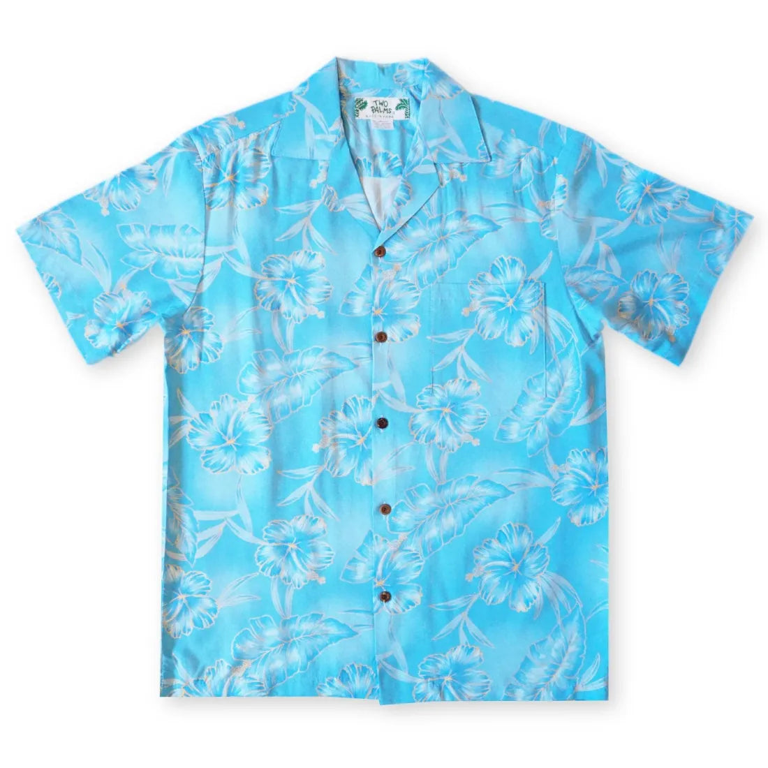 Hibiscus Hideaway Blue Hawaiian Rayon Shirt Comfortable Peplum Short Shirt