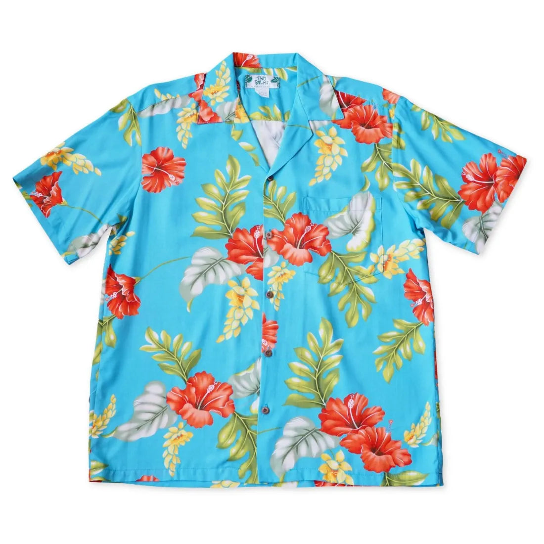 Honeymoon Aqua Hawaiian Rayon Shirt Cozy Loose Fit Short Sleeve