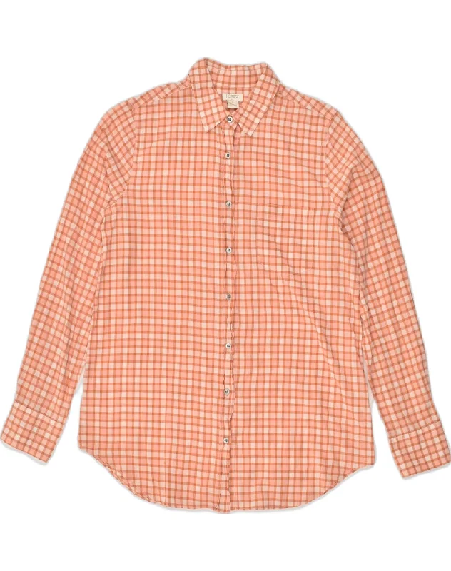 J. CREW Womens Shirt UK 10 Small Orange Check Cotton Relaxed Cotton Short Shirt