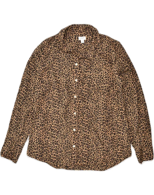 J. CREW Womens Shirt UK 14 Large Brown Animal Print Cotton Relaxed Button-Down Short Shirt