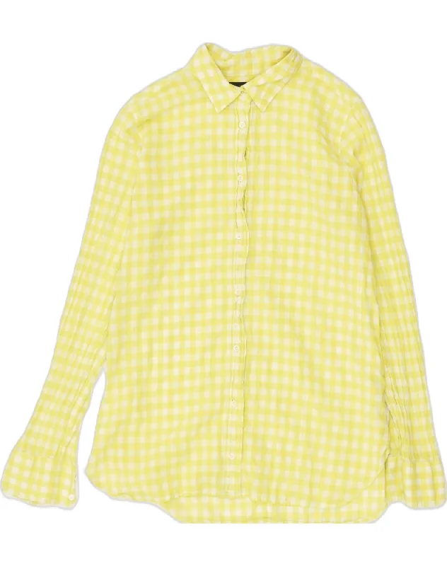 J. CREW Womens Shirt US 6 Medium Yellow Check Cotton Classic Short Sleeve Tunic