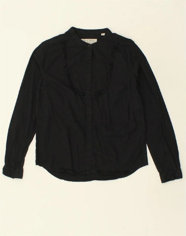 JACK WILLS Womens Shirt Blouse UK 10 Small Black Cotton Trendy Turtleneck Short Shirt