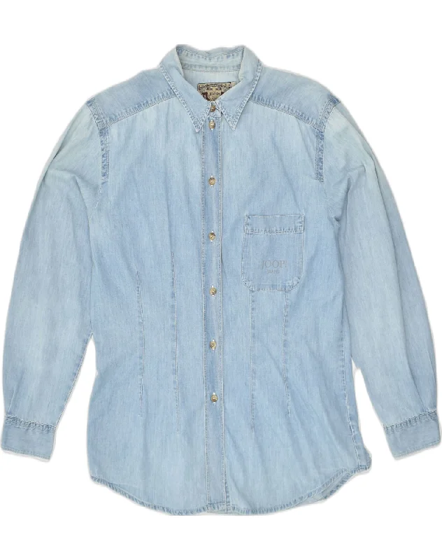 JOOP Womens Denim Shirt UK 14 Large Blue Cotton Casual Oversized Short Shirt