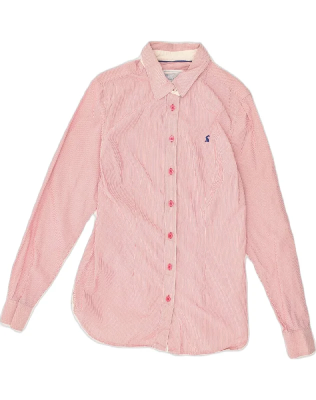 JOULES Womens Shirt UK 10 Small Pink Striped Cotton Elegant Lace-Trimmed Short Shirt