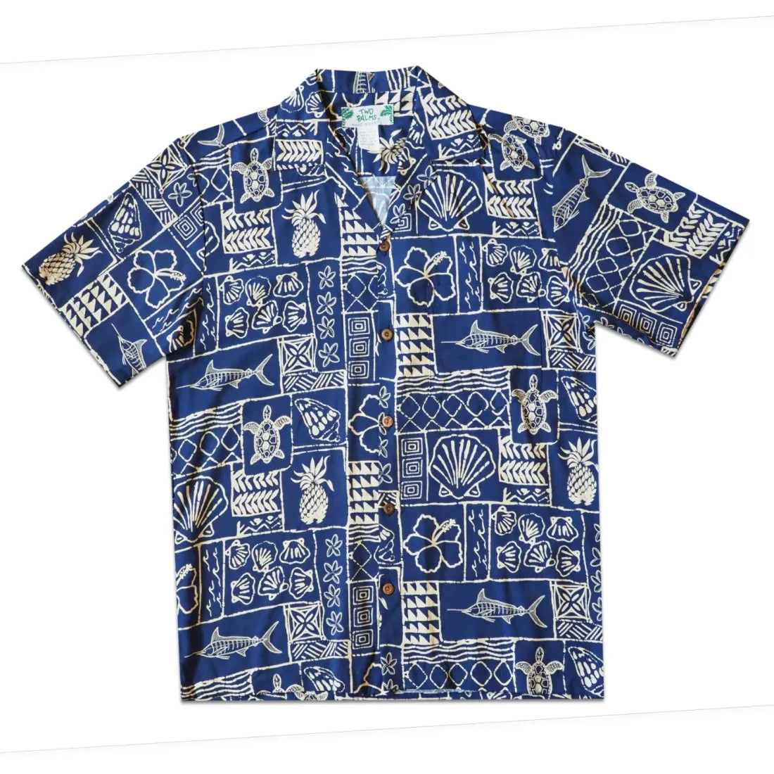 Kaka'ako Navy Hawaiian Rayon Shirt Relaxed Fit Short Tunic