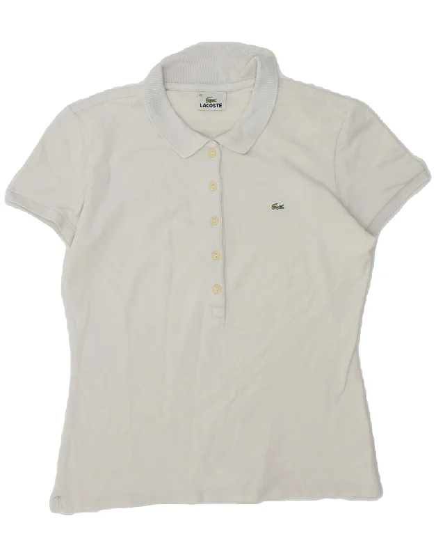 LACOSTE Womens Polo Shirt Size 40 Medium White Cotton Soft Silk Short Sleeve