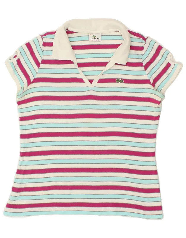 LACOSTE Womens Polo Shirt Size 42 Large Multicoloured Striped Cotton Trendy Turtleneck Short Shirt