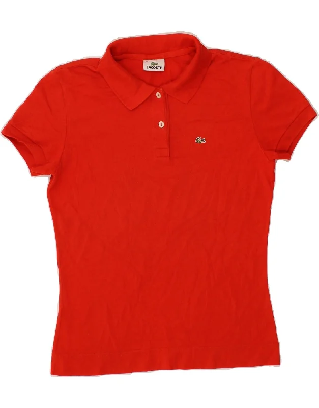 LACOSTE Womens Polo Shirt Size 42 Large Red Cotton Classic Short Sleeve Tunic