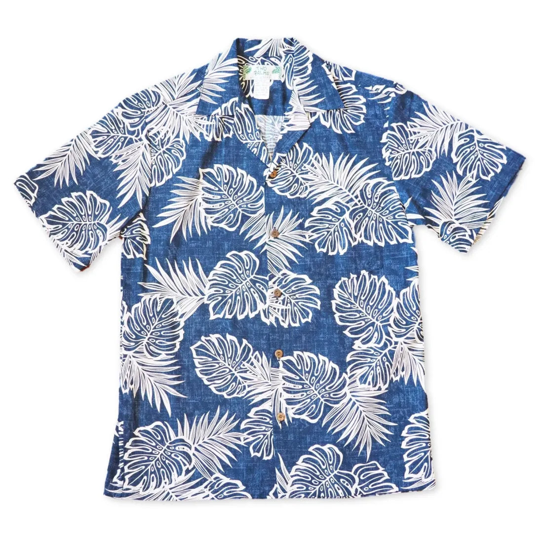 Leaf Navy Blue Hawaiian Cotton Shirt Casual Button-Down Short Shirt