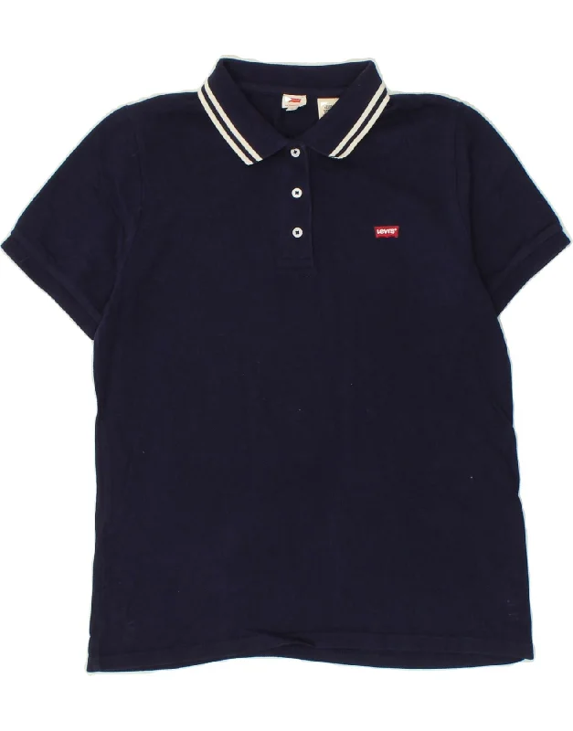 LEVI'S Womens Polo Shirt UK 10 Small Navy Blue Cotton Classic Casual Short Sleeve