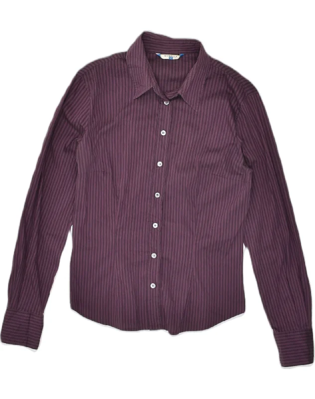 MARELLA Womens Shirt IT 44 Medium Purple Striped Cotton Trendy Turtleneck Short Shirt