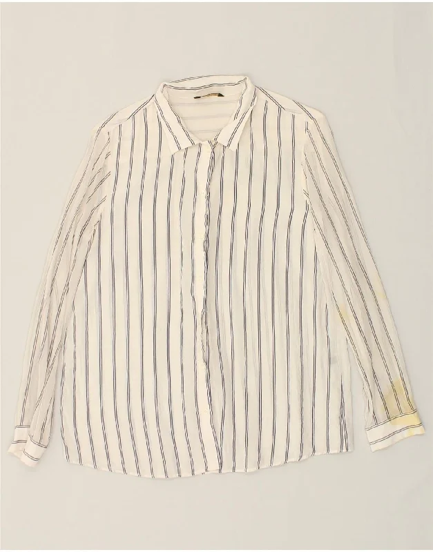 MASSIMO DUTTI Womens Shirt US 10 Large Off White Striped Cozy Cotton Short Tee