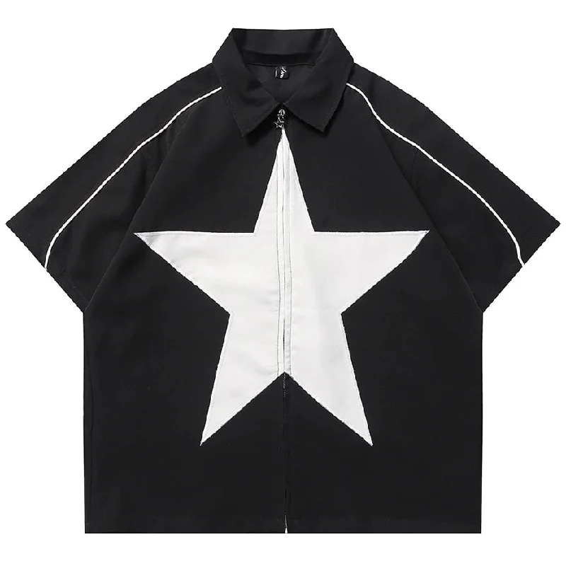 NB Star Splicing Shirt Comfortable Fitted Short Sleeve