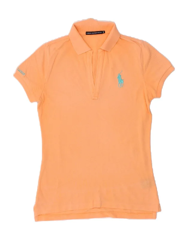 RALPH LAUREN Womens Polo Shirt UK 10 Small Orange Cotton Modern Casual Short Sleeve