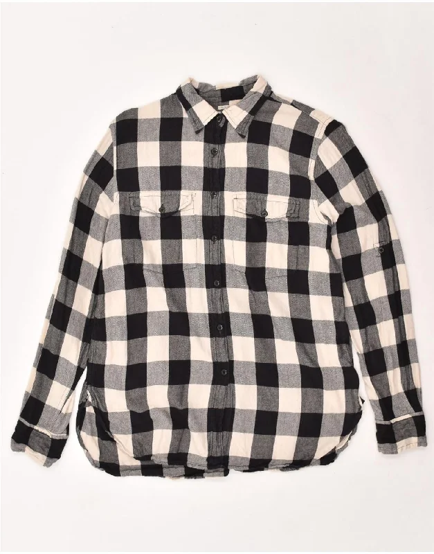 RALPH LAUREN Womens Shirt UK 12 Medium Black Check Cotton Elegant Off-Shoulder Short Shirt