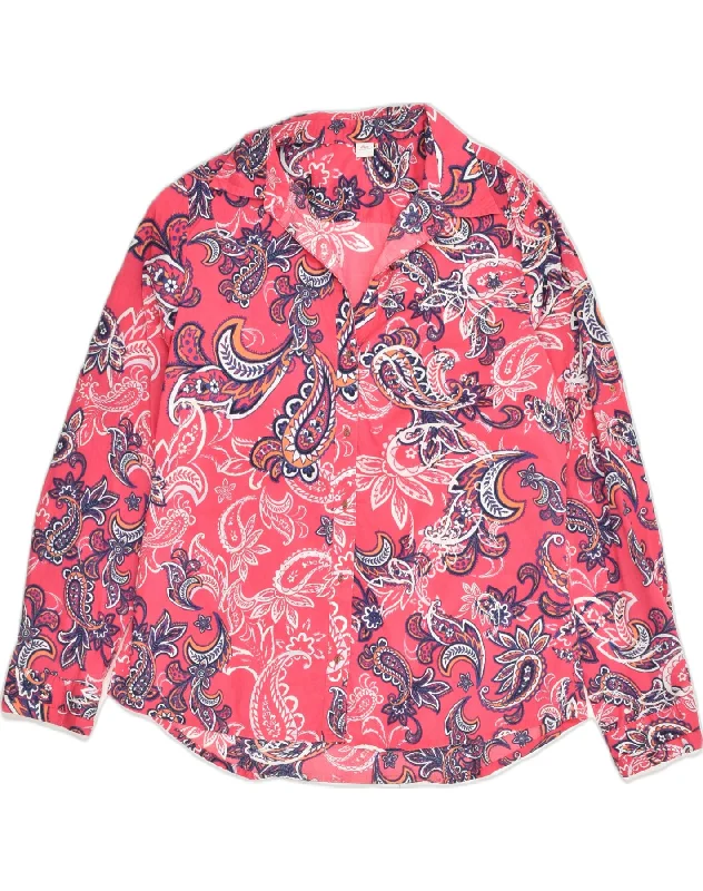 S.OLIVER Womens Shirt UK 14 Large  Pink Paisley Cotton Classic Cropped Short Sleeve