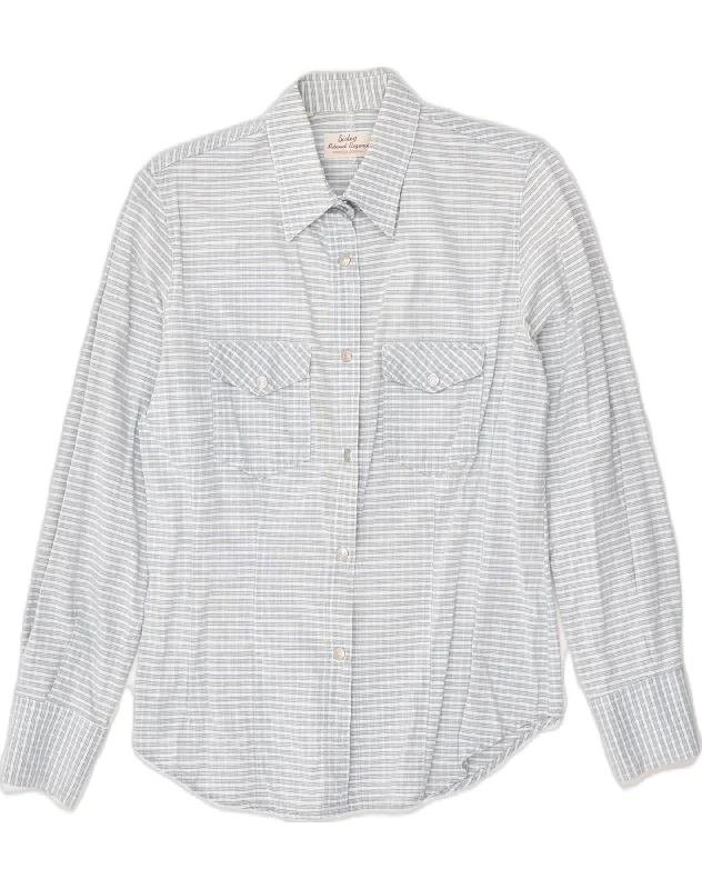 SISLEY Womens Shirt IT 44 Medium Blue Check Cotton Fashionable Pleated Short Shirt