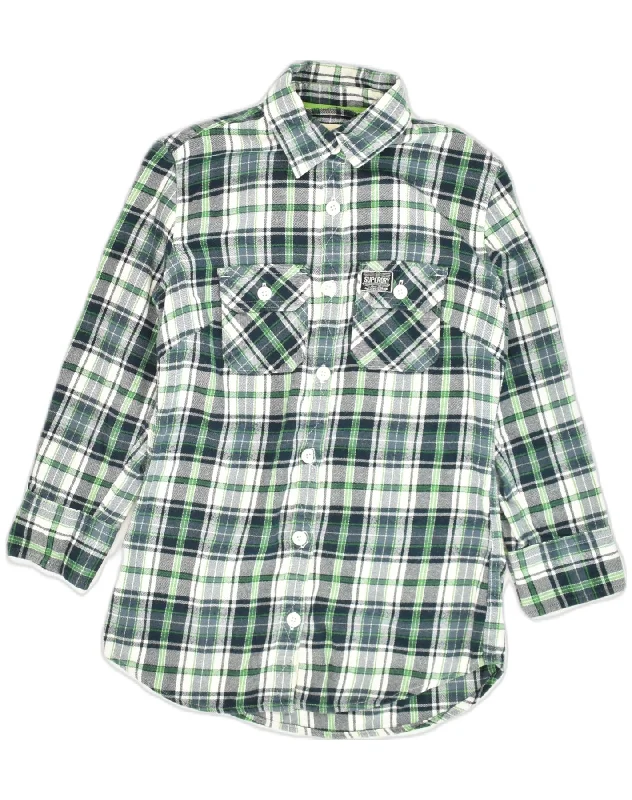 SUPERDRY Womens Shirt UK 6 XS Green Check Cotton Comfortable Pocket Short Shirt