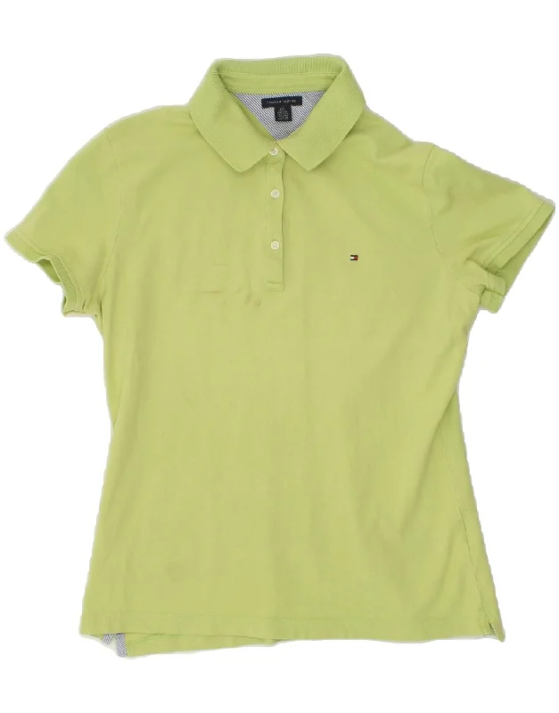 TOMMY HILFIGER Womens Polo Shirt UK 14 Large Green Cotton Comfortable Loose Short Sleeve