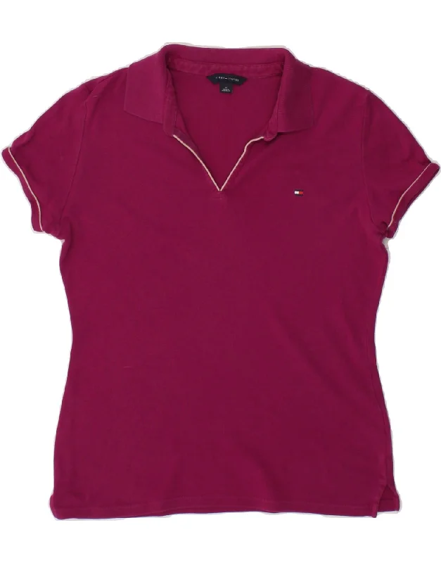 TOMMY HILFIGER Womens Polo Shirt UK 14 Medium Pink Cotton Classic Basic Short Shirt